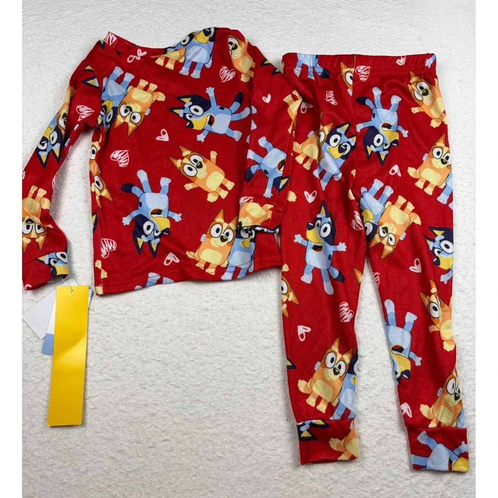 Bluey Bingo Toddler Pajama Set Red Long Sleeve 2 Piece Snug Fit 3T New